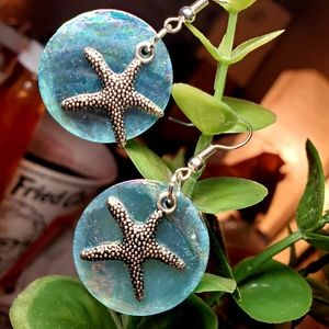 Starfish on Shell Dangle Earrings